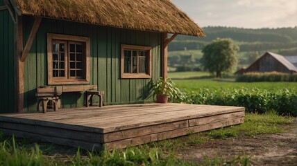 

Photo Best Empty podium against a green farm background for product presentation ai