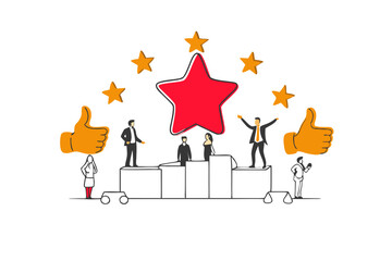 Flat vector illustration of a business concept, a businessman on concrete stairs with a business sketch. Finance and growth concept. Businessmen pursue a career.