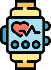 Colorful icon of a smart watch displaying heart rate data, perfect for fitness and health related content