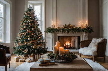Christmas interior modern style with christmas tree.