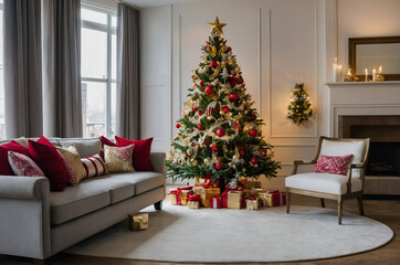 Christmas interior modern style with christmas tree.