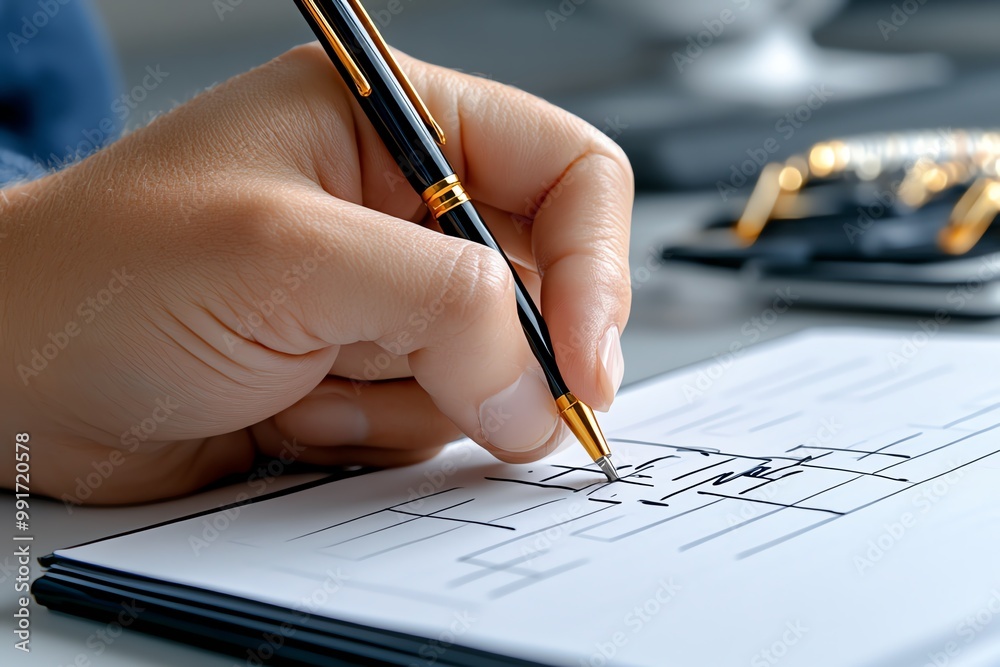 Aufkleber a hyper-realistic close-up of a personâ€™s hand, marking off a task on a physical planner, with ever