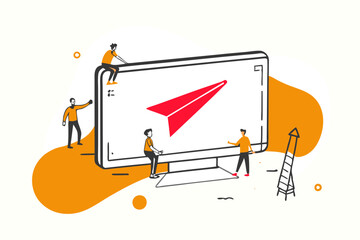 Cartoon flat style drawing businessman helping his partner to lifting cogs or gears on top of stairs. Teamwork, goal achievement, solution, success, winner concept. Graphic design vector illustration