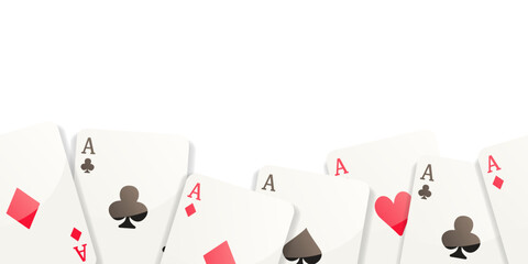 Seamless card border. Frame of aces. Vector clipart isolated on white background.