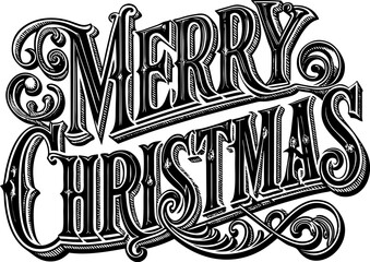 Merry Christmas vintage lettering in retro engraving style. Vintage Xmas greeting, for winter holiday cards