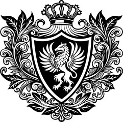 Fototapeta premium Heraldic shield with royal floral ornament. Vintage crest sign or coat of arms