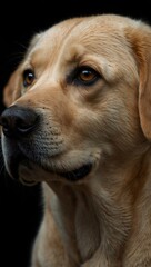 Labrador portrait on a black background.