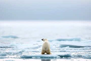 Fototapeta premium Majestic Polar Bear on Arctic Ice Floe, Tranquil Wilderness Landscape in Blue Tones