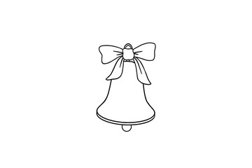 Illustration line art style decoration contour isolated sign bell with a bow  hand drawn on white 