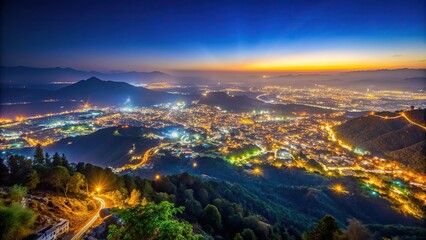 Fototapeta premium city lights, Eye Level, urban scenery,night landscape, mountain range, Kalambaka, night sky, scenic view, dusk, Night landscape of Kalambaka town from the top of the mountain Eye Level