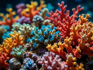 Macro shot of a vibrant coral reef.