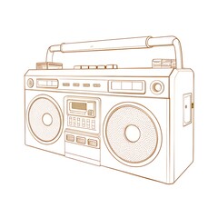 Obraz premium Sketch of boombox, retro style, brown lines, on white background