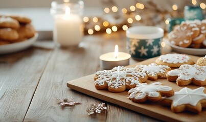 Festive Christmas Cookies on a Wooden Table 