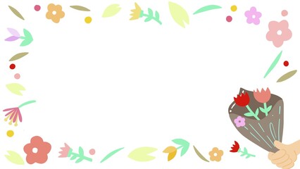 little colorful flowers frame, bunch of flowers, flora, illustration greeting card template.