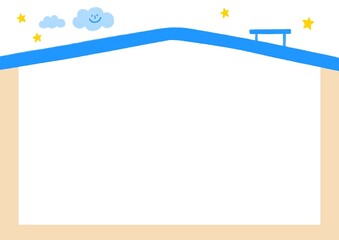 house frame border , smiley cloud and stars on sky, illustration paper card template