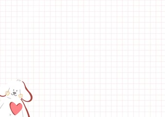 a lovely white dog with heart on plaid background, illustration template for children work project decoration