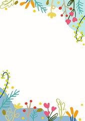 Obraz premium little colorful leaves and flowers, blooming flora ,greeting frame card, illustration border for decoration