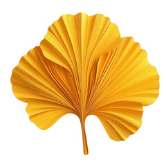 Vibrant yellow ginkgo leaf isolated on white background, showcasing intricate detail and unique fan shape. Perfect for botanical and natural themes.