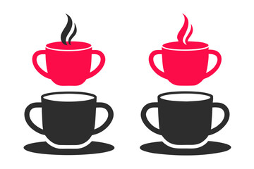 Coffee tea-up logo vector with steam and hanging tea bag