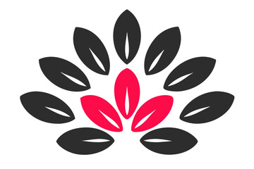 Black and white floral design with leaves and petals, featuring a spring nature theme, perfect for a logo or icon