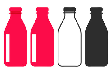 Set of isolated glass and plastic drink bottles with caps