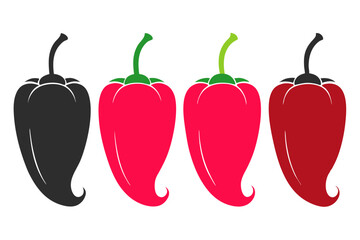 Fresh red chili peppers and green vegetables with a spicy and ripe appearance, isolated on white background, showcasing paprika and cayenne for a healthy and flavorful ingredient