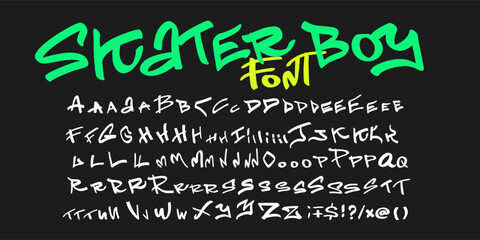 Youthful Skater boy font with skater quotes. Skate board sport typography, tee shirt graphics, vector letters set. © LanaSham