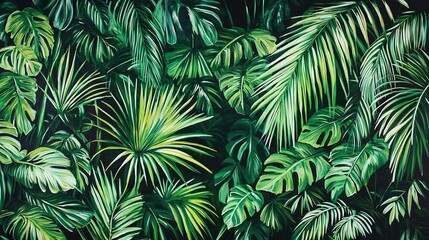   Black background with vibrant green and yellow leaves