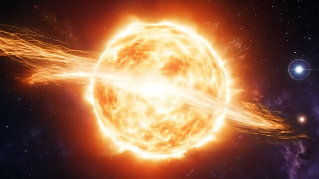 The star shines brightly in the dark expanse of space, emitting rays of energy while surrounded by galaxies and other cosmic phenomena, showcasing the beauty of the universe