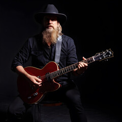 Obraz premium A musician plays an electric guitar on stage