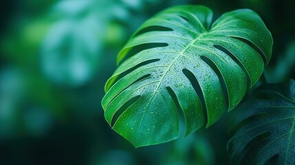 Obraz premium A clearer image of a green leaf with water droplets and a blurry background