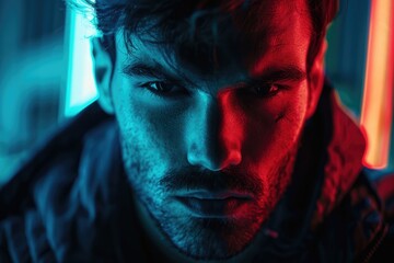 Close-up portrait of a man wearing a leather jacket