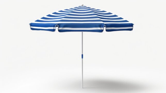 Simple blue and white striped umbrella on a white background