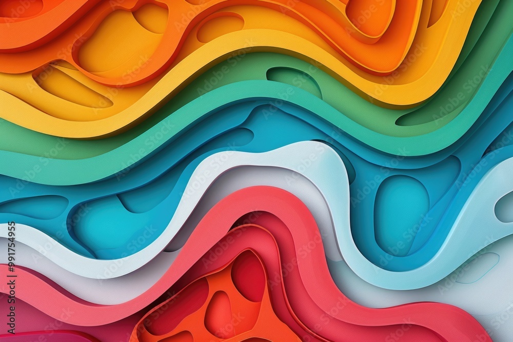 Poster a colorful abstract design featuring wavy shapes, ideal for use in backgrounds, posters, or digital 
