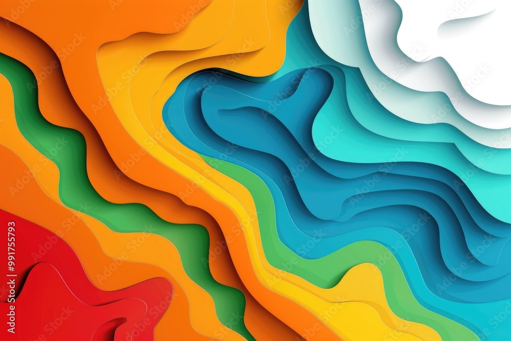Aufkleber Colorful abstract design featuring wavy patterns and fluffy clouds, ideal for representing creativity or imagination