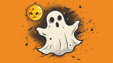Flying Ghost with Big Moon Cartoon Haunted