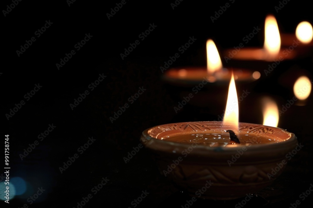 Poster a group of lit candles placed on a table, perfect for decorative use or as a symbol of warmth and co