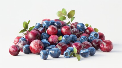 Fototapeta premium A pile of blueberries and plums on a white surface, perfect for a healthy snack or decoration