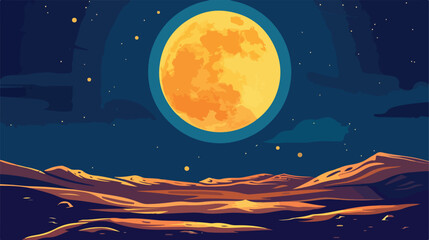Full Moon Night Icon Flat Style Lunar Landscape