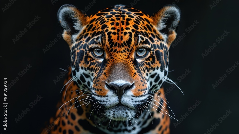 Wall mural portrait of a jaguar on a black background. leopard on black background