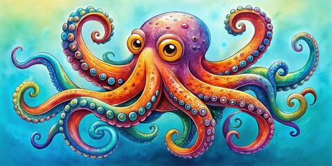 Adorable Hand-Drawn Octopus Doodle with Playful Expression and Whimsical Tentacles on White Background