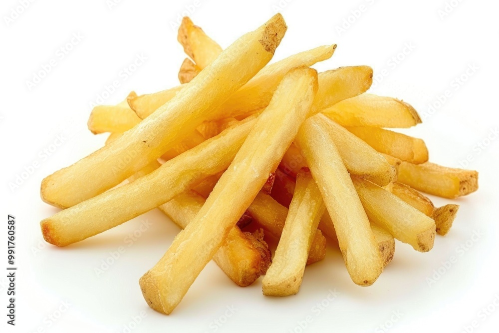 Canvas Prints A pile of crispy French fries on a clean white surface