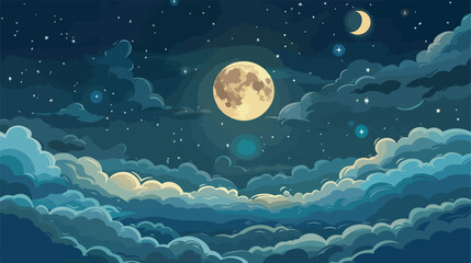 Full Moon, Stars, and Clouds Dark Midnight