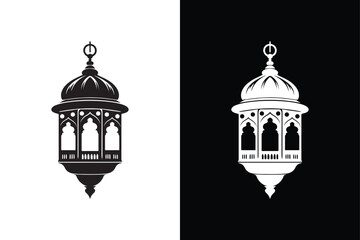 The Hanging Lantern Silhouette Icon on Black And White Background.