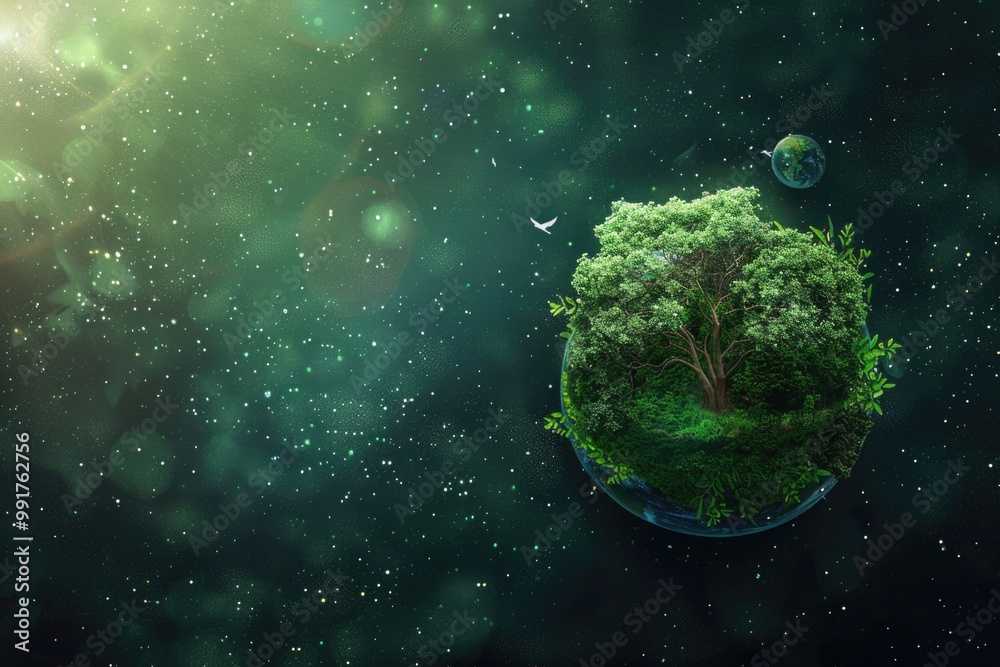 Poster A small planet with a single tree growing out of its surface