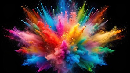 Explosion of vibrant colored powder on a black background creating a dynamic and visually striking composition, visually striking, explosion effect, celebration, cloud, dramatic