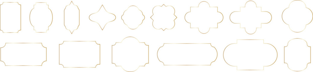 Gold shiny geometric frames. Gold decoration in minimal style. Shiny frames for the holiday or congratulations on transparent background. Vector EPS 10