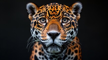 Portrait of a Jaguar on a black background. Leopard on black background