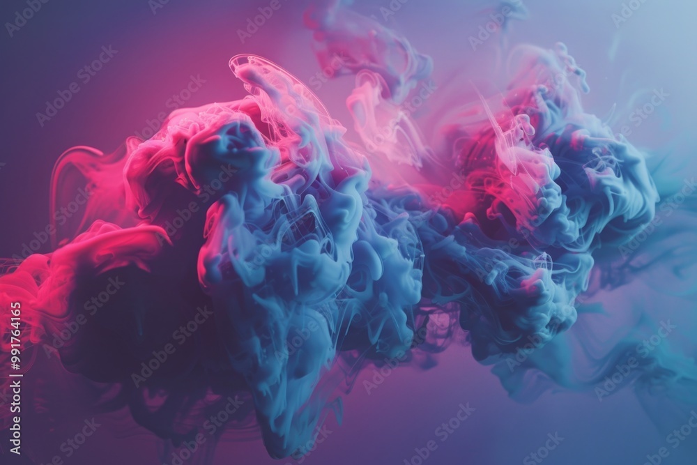 Poster a close-up shot of a mixture of pink and blue substances, potentially used in science or art experim