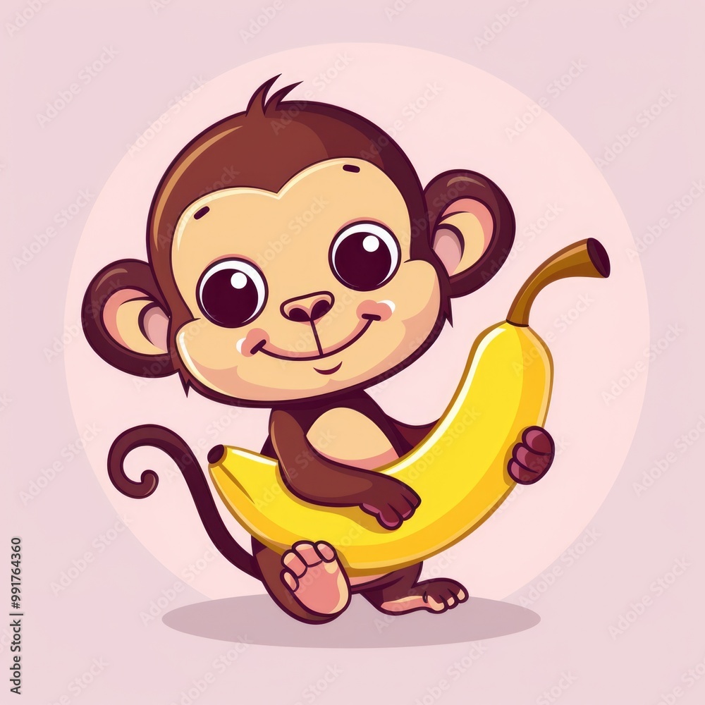 Poster a playful monkey holds a ripe banana in its hand